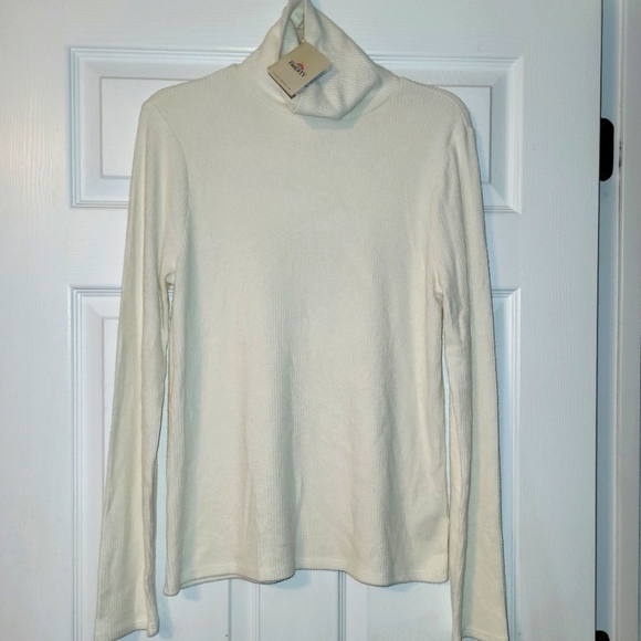 Faherty Ribbed Turtleneck Shirt Women's Size XL Egret 90s Minimalist - Picture 1 of 9